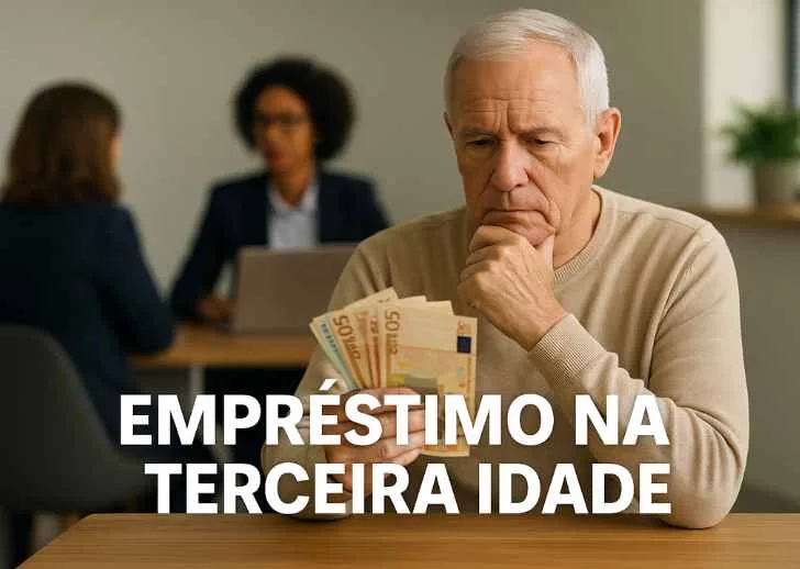 Homem idoso olhando para dinheiro e pensando sobre empréstimo