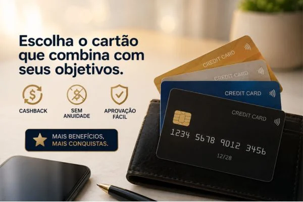 Cartões de crédito com cashback, sem anuidade e fácil aprovação.